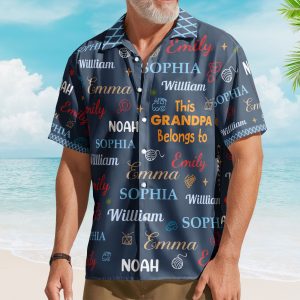This Grandpa Belongs To Word Art - Personalized Hawaiian Shirt